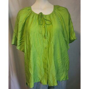 Counterparts Peasant Blouse Green Size Large Button Down Short Sleeve NWT
